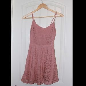 Blush Lace Floral Skater Open Back Dress